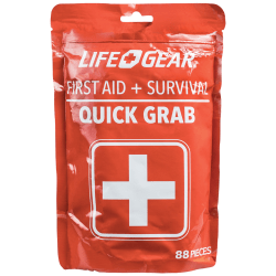 Life+Gear Quick Grab First Aid & Survival Kit, 9-15/16"H x 6-5/16"W x 5-1/2"D, Red, Set Of 88 Pieces