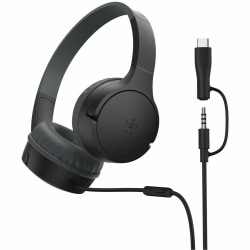 Belkin SoundForm Mini New Wired On-Ear Headphones for Kids - Stereo - Mini-phone (3.5mm), USB Type C - Wired - Over-the-head, Over-the-ear - Binaural - Circumaural - Black