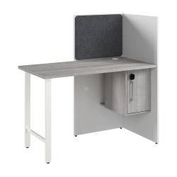 Bush Business Furniture Hustle 48-inch Cubicle Desk for Office with Locking Storage Cabinet, White/Platinum Gray, Standard Delivers