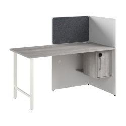 Bush Business Furniture Hustle 60-inch Cubicle Desk for Office with Locking Storage Cabinet, White/Platinum Gray, Standard Delivers