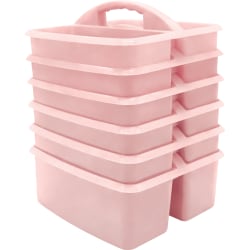 Teacher Created Resources Plastic Storage Caddies, 5-1/4"H x 9-1/4"W x 9"D, Light Pink, Pack Of 6 Caddies