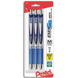 Pentel® Energel® Deluxe RTX Gel Pens, Medium Point, 0.7 mm, Assorted Barrels, Blue Ink, Pack Of 3