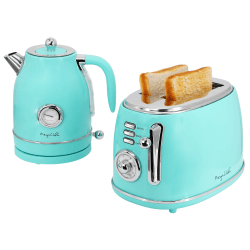 MegaChef 1.7 Quart Electric Tea Kettle and 2 Slice Toaster Combo in Turquoise