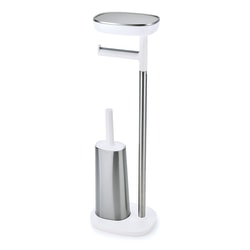 Joseph Joseph Stainless Steel Freestanding Toilet Paper Holder With Shelf And Toilet Brush, Silver