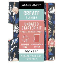AT-A-GLANCE® CREATE HABIT & HEALTH Undated Weekly Monthly Starter Kit, Floral, Small, 5 1/2" x 8 1/2"
