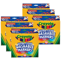Crayola Ultra-Clean Washable Bold, Broad Line, Color Max Markers, 10 Per Pack, Set Of 6 Packs