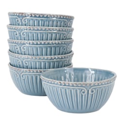 Modern Southern Home Capri 6-Piece Stoneware Embossed Cereal Bowl Set, 6", Blue