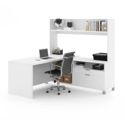 Bestar Pro-Linea 72"W L-Shaped Corner Desk With Single Shelf Hutch, White