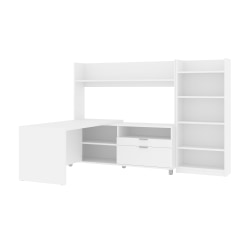 Bestar Pro-Linea L-Shaped Desk With Hutch And Bookcase, White