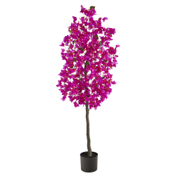 Nearly Natural Bougainvillea 60"H Artificial Plant With Planter, 60"H x 28"W x 9"D, Purple/Black