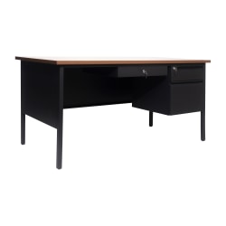 Flash Furniture Cambridge Commercial Grade Single Pedestal 60"W x 30"D Desk with Locking Drawers and Metal Frame, Walnut