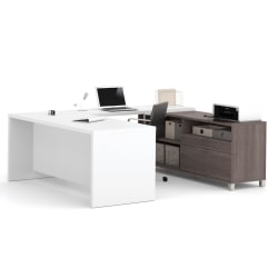 Bestar Pro-Linea 72"W U-Shaped Executive Computer Desk, Bark Gray/White