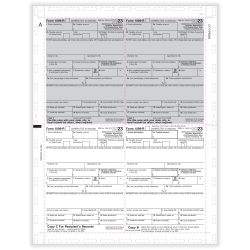ComplyRight® 1099-R Pressure-Seal Tax Forms, 4-Up, Copy B/C/2/2, V-Fold Duplex, Laser, 11", White, Pack Of 500 Forms