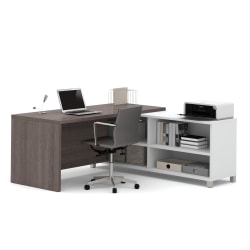 Bestar Pro-Linea 72"W L-Shaped Corner Desk, Bark Gray/White