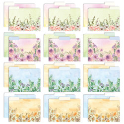 Global Deluxe Designer Printed File Folders, 1/3 Cut, Letter Size, Assorted Watercolor Floral, Pack Of 24 Folders
