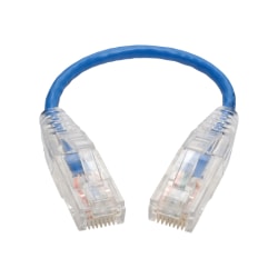 Tripp Lite Cat6 UTP Patch Cable (RJ45) - M/M, Gigabit, Snagless, Molded, Slim, Blue, 8 in. - First End: 1 x RJ-45 Male Network - Second End: 1 x RJ-45 Male Network - 1 Gbit/s - Patch Cable - Gold Plated Contact - 28 AWG - Blue