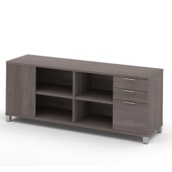 Bestar Pro-Linea 72"W Computer Desk Credenza With 3 Drawers, Bark Gray