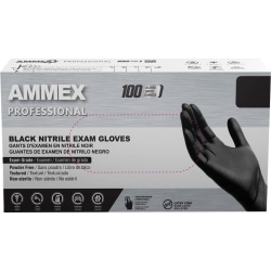 Ammex Professional Powder-Free Exam-Grade Nitrile Gloves, Small, Black, Box Of 100 Gloves