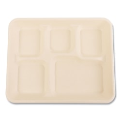 Boardwalk® Bagasse Food Trays, 5-Compartment, 10-1/4"H x 8-5/16"W x 1"D, Tan, Carton Of 500 Trays