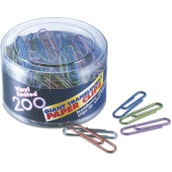 OIC® Translucent Vinyl Paper Clips, Box Of 200, Giant, Assorted Colors