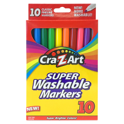 Cra-Z-Art Super Washable Markers, Fine Tip, Assorted Barrel, Assorted Ink, Pack Of 10 Markers