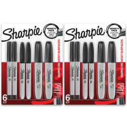 Sharpie Permanent Markers Variety Pack, Fine/Ultra-Fine/Chisel Point, Black, Pack Of 6 Markers, Set Of 2 Packs