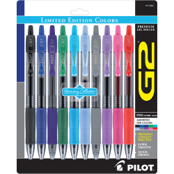 Pilot G2 Gel Pens, Fine Point, 0.7mm, Translucent Barrels, Assorted Inks, Pack Of 10 Pens