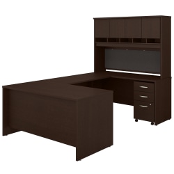 Bush Business Furniture 60"W U-Shaped Corner Desk With Hutch And Mobile File Cabinet, Mocha Cherry, Standard Delivery