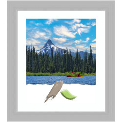 Amanti Art Rectangular Wood Picture Frame, 24" x 28", Matted For 16" x 20", Brushed Sterling Silver