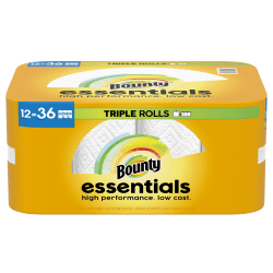 Bounty Paper Towels Essentials 2-Ply Select-A-Size Triple Rolls, 12 Rolls Total/162 Sheets Per Roll, White