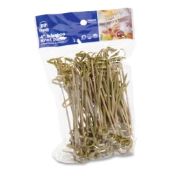 AmerCareRoyal® Knotted Bamboo Picks, 4", Natural, Pack Of 100 Picks, Carton of 10 Packs
