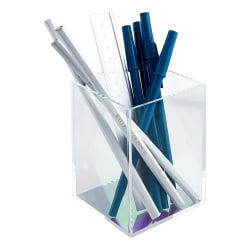 Realspace® Acrylic Pen Cup, 4"H x 3"W x 3"D, Clear/Iridescent