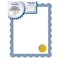 Geographics Parchment Certificates, 8-1/2" x 11", Optima Blue, Pack Of 25