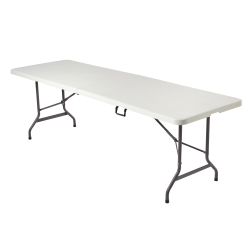 Realspace® Molded Plastic Top Folding Table, 8' Wide Fold in Half, Platinum