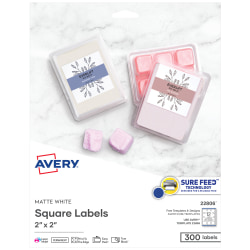 Avery® Easy Peel® TrueBlock® Print-To-The-Edge Inkjet/Laser Labels, Square, 22806, 2" x 2", Matte White, Pack Of 300