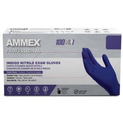 Ammex Professional Indigo Disposable Powder-Free Nitrile Exam Gloves, Large, Box Of 100 Gloves