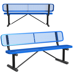 Leisure Craft Outdoor Bench With Back, 32-5/8"H x 72"W x 23-3/4"D, Black/Blue