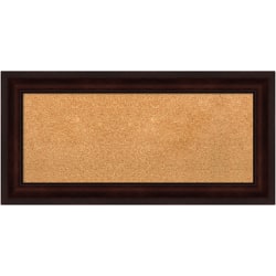 Amanti Art Rectangular Non-Magnetic Cork Bulletin Board, Natural, 35" x 17", Coffee Bean Brown Plastic Frame