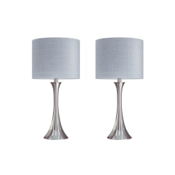 LumiSource Lenuxe Contemporary Table Lamps, 24-1/4"H, Gray & Silver Shade/Polished Nickel Base, Set Of 2 Lamps