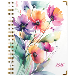2025-2026 Global Excello Brands Hardcover Fashion Weekly/Monthly Planner, 8-1/2" x 11", Rainbow Floral, November 2025 To December 2026