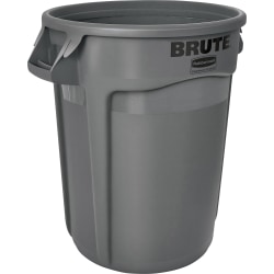 Rubbermaid Commercial Brute 32-Gallon Vented Containers - 32 gal Capacity - Round -  - 27.3" Height x 21.9" Diameter - Plastic - Gray - 6 / Carton