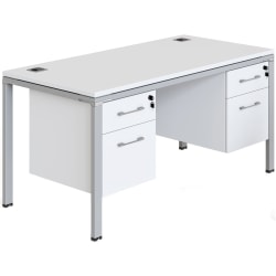 Boss Office Products Simple System Workstation Desk With 2 Pedestals, 66" x 24", White