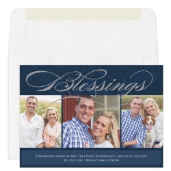 Custom Photo Holiday Cards With Envelopes, 7" x 5", Blessings, Box Of 25 Cards