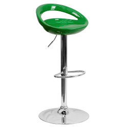 Flash Furniture Contemporary Plastic Adjustable Height Barstool with Rounded Cutout Back and Chrome Base, Green