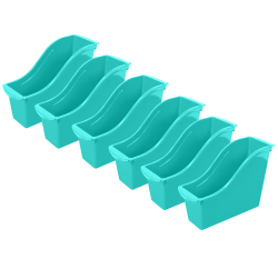 Storex Small Book Bins, 8-1/2"H x 4-1/2"W x 11-3/4"D, Teal, Pack Of 6 Bins