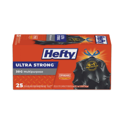Hefty® Ultra Flex Waste Bags, Drawstring, 30 gal, 1.05 mil, 6" x 2.1", Black, 150/Carton
