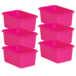 Teacher Created Resources Small Plastic Storage Bins, 5"H x 11-3/8"W x 7-3/4"D, Pink, Pack Of 6