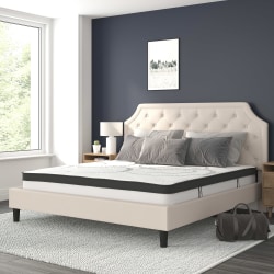 Flash Furniture Brighton Tufted Upholstered Platform Bed With 10" CertiPUR-US Certified Foam And Pocket Spring Mattress, King, Beige