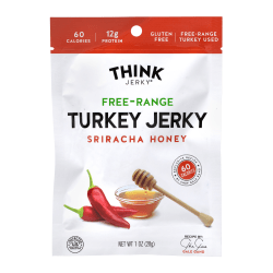 Think Jerky Sriracha Honey Turkey Jerky, 1 Oz, Pack Of 12 Pouches