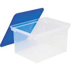 Storex Plastic File Tote Storage Box, 9-1/4" x  15-1/2" x 12-1/4", Blue/Clear